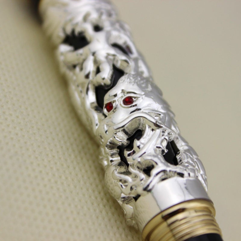 JINHAO Gullor Advanced Fountain Pen Jinhao Chinese Dragon Bronze White with Black Heavy Gift Pen - Image 4